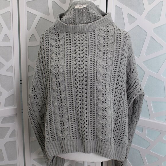 Easel Long Sleeve Boxy Pullover Knitted Sweater Grayish Green Medium - Picture 12 of 12